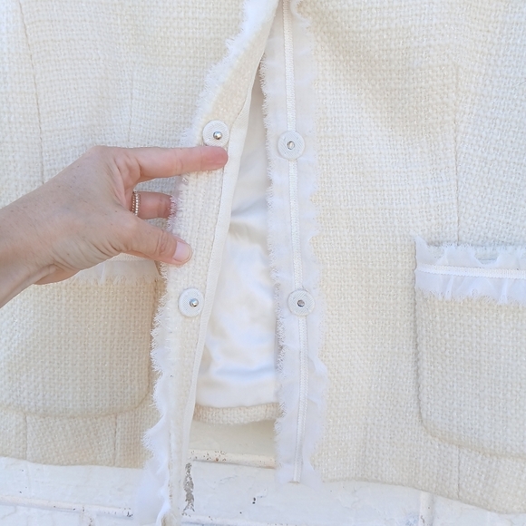 Talbots Wool Tweed Ivory Blazer Size 12 - Picture 5 of 7